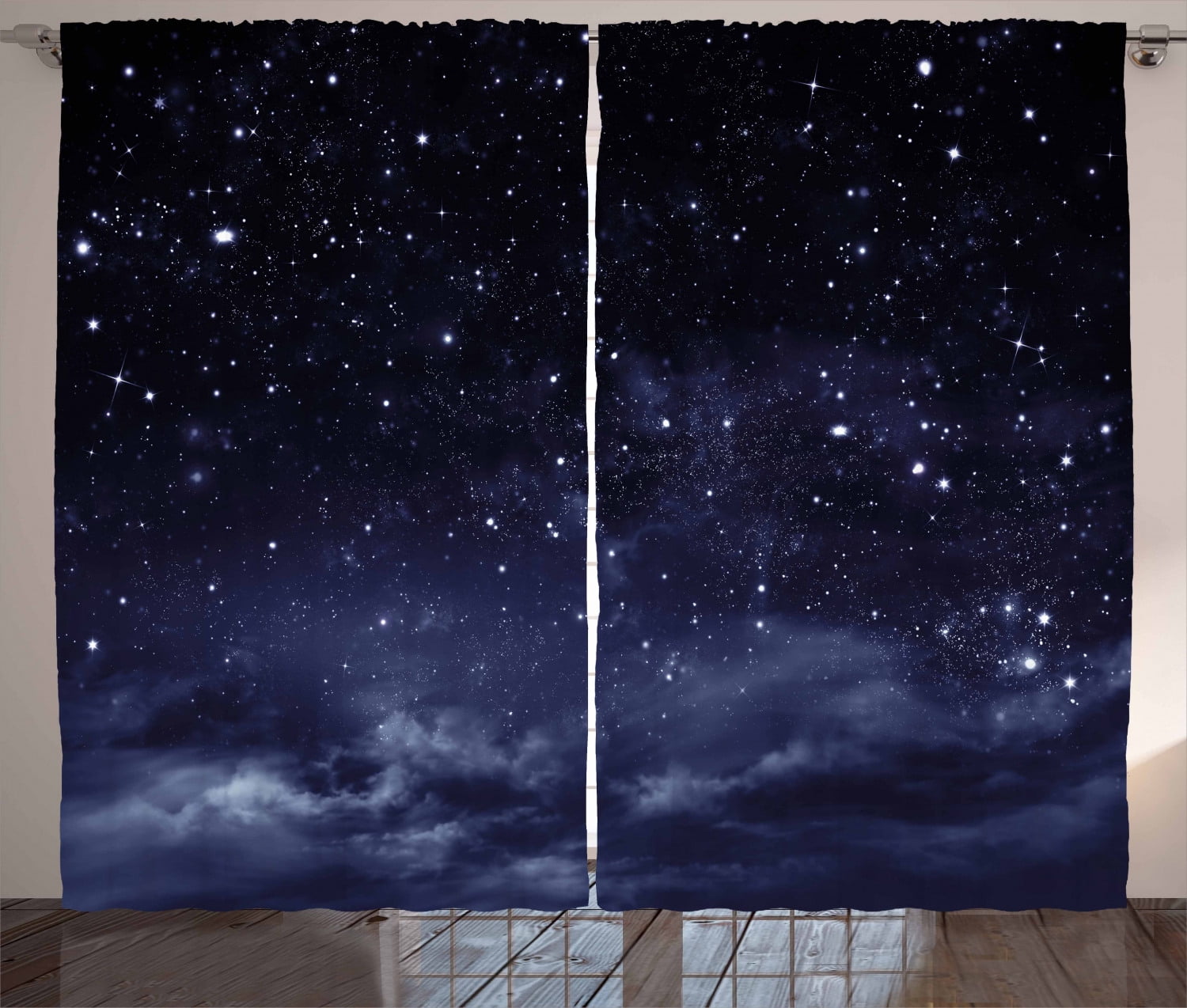 Ethereal Night Sky Blue Polyester Rod Pocket Curtain Panels