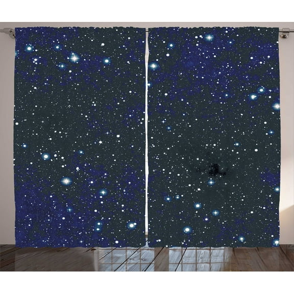 Night Curtains 2 Panels Set, Star Filled Dark Sky Vivid Celestial Theme Cosmos Galactic Cluster Constellation, Window Drapes for Living Room Bedroom, 108W X 84L Inches, Dark Blue White, by Ambesonne