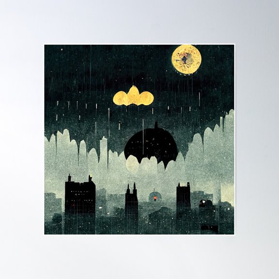Night Darkmoon On A Grey Cloudy Sky Sticker Poster Wall Art, Modern Wall Decor, 24x24 UNFRAMED