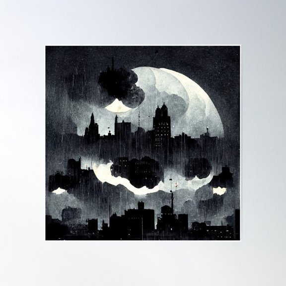 Night Darkmoon On A Grey Cloudy Sky Sticker Poster Wall Art, Modern Wall Decor, 8x12 UNFRAMED