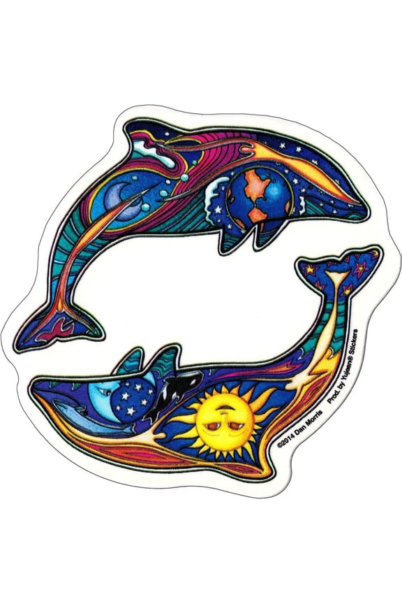 Night Day Dolphins - Dan Morris, Waterproof Vinyl Sticker DECAL for Car Bumper Skateboard Laptop Luggage - 4.4" x 4.5"