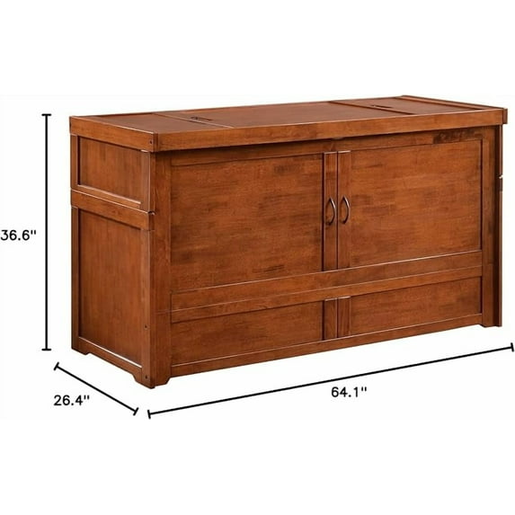Night & Day Furniture Cube Cabinet Murphy Chest Bed With 6 Inch Memory Foam Mattress (Queen, Hickory Oak)