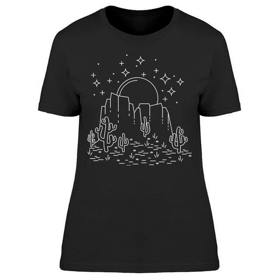 Night Desert Landscape Sketch T-Shirt Women -Image by Shutterstock, Female Medium