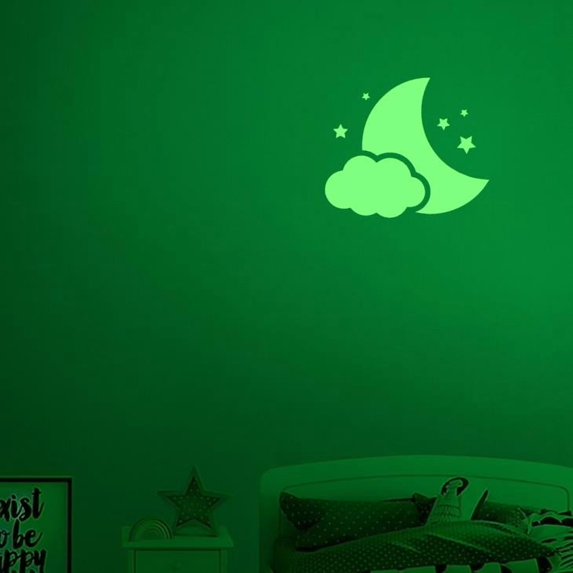 Night Dream Moon and Cloud Vinyl Decal Sticker Luminescent Neon Glow Lime Green Industrial Grade USA-Made Wall Bumper Window Kid Room 15" inch Large