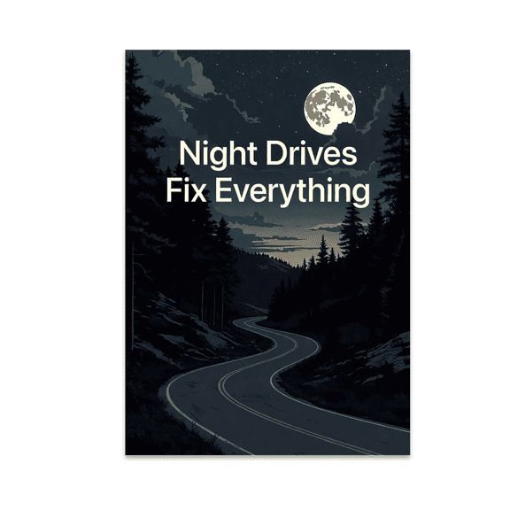 Night Drive Road Art Poster - Home Decor Enthusiast - 13x19 Poster Print