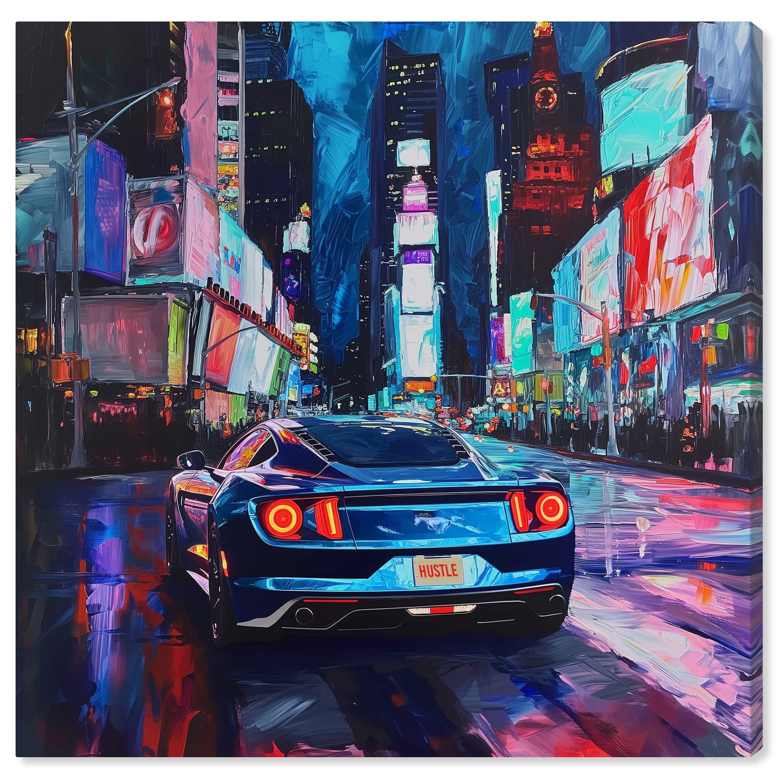 Night Drive Hustle Blue and Red Car Canvas Wall Art, 12" x 12"