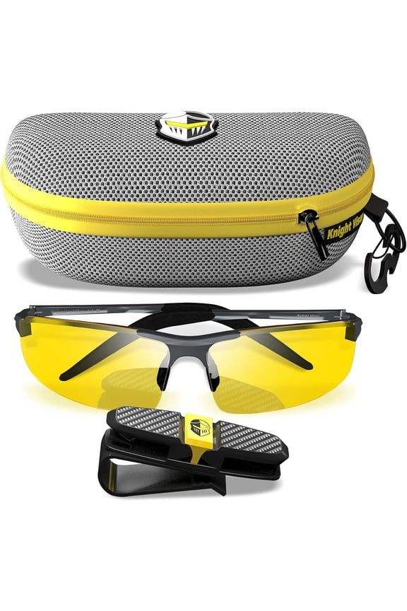 Night Driving Glasses For Men/Women - HD Yellow Vision for Maximum Clarity Knight Visor (Titanium/Grey Case, Amber)