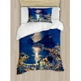 thumbnail image 1 of Night Duvet Cover Set, Aerial View of Mountain Sugar Loaf and Botafogo Rio de Janeiro, Decorative 2 Piece Bedding Set with 1 Pillow Shams, Twin Size, Violet Blue Pale Grey, by Ambesonne, 1 of 3