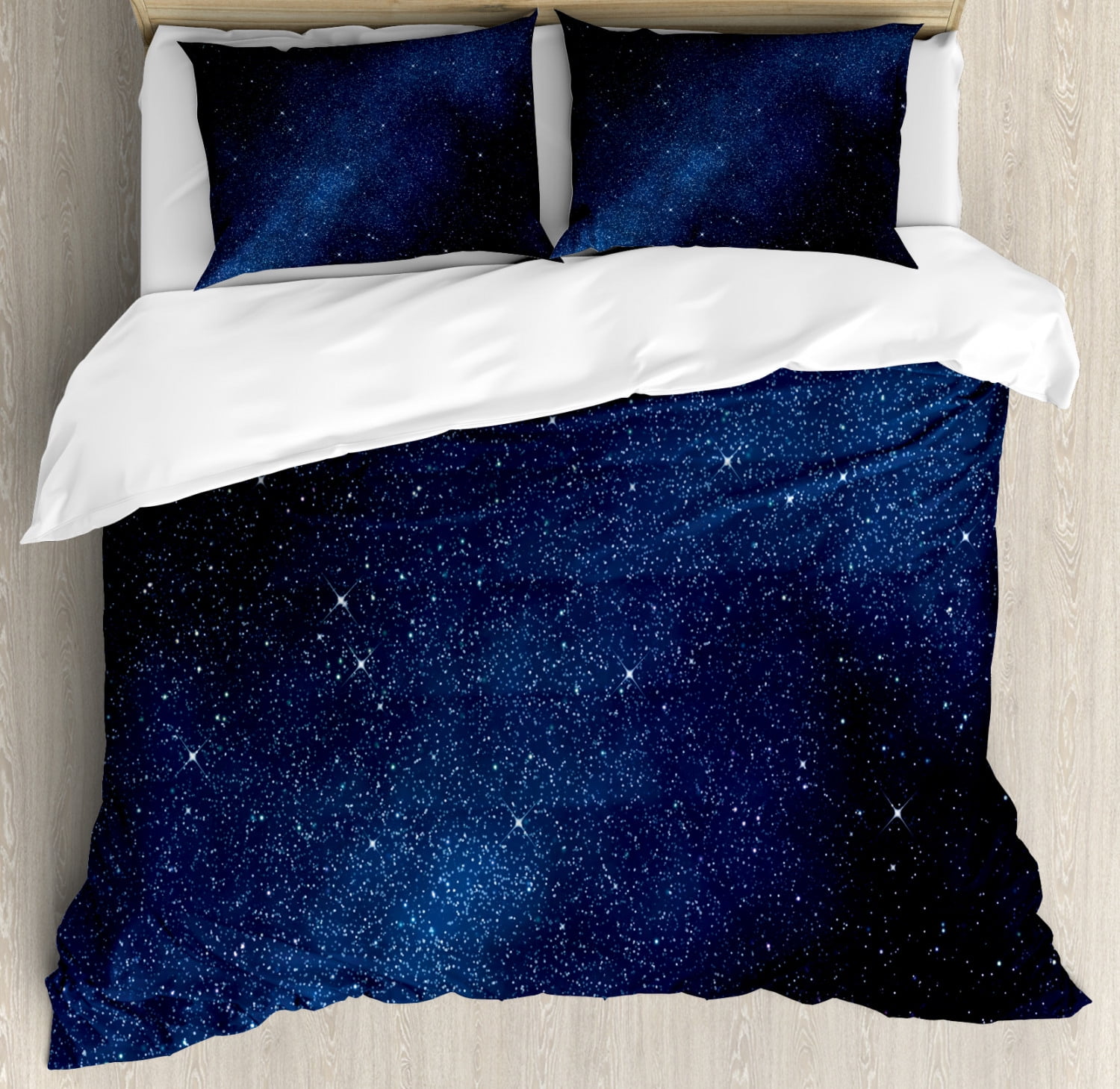 Galaxy Starry Night Dark Blue Microfiber Queen Duvet Set
