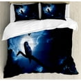 thumbnail image 1 of Night Duvet Cover Set, Quiet Night in the Woods Full Moon Tall Trees and Owl on Branch Tranquil Scene, Decorative 3 Piece Bedding Set with 2 Pillow Shams, Calking Size, Black Blue White, by Ambesonne, 1 of 3