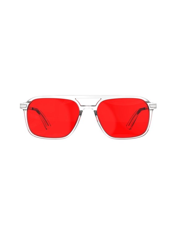 Night Ease Oval Aviator Red Lens Glasses for Night - Clear Silver