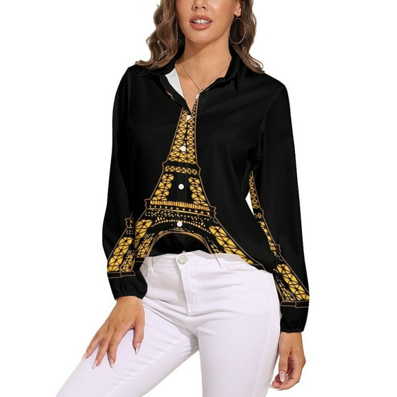 Night Eiffel Tower Long Sleeve Blouse Woman Streetwear Casual Shirts Summer Oversize Woman Streetwear Clothing Birthday Present