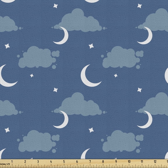 Ambesonne Night Fabric by the Yard Upholstery, Sky Sleep Time Theme, 10 Yards, Dark Sky Blue
