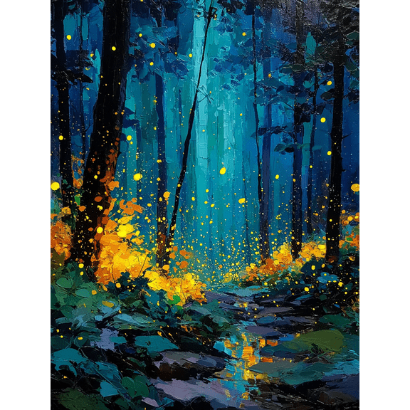 Night Firefly Mystical Canvas Print, Nature Inspired College Dorm Bedroom Home Wall Decor Art