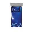thumbnail image 1 of Night Fitted Sheet & Pillow Sham Set, Crescent Moon in Dark Sky Vibrant Stars Celestial View Midnight Image, Decorative Printed 4 Piece Bedding Decor Set, Twinxl, Royal Blue White, by Ambesonne, 1 of 3
