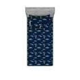 thumbnail image 1 of Night Fitted Sheet & Pillow Sham Set, Watercolor Dark Sky and Stars with Clouds Sleepy Cartoon Style Print, Decorative Printed 2 Piece Bedding Decor, Twinxl, Dark Navy Blue and Mustard, by Ambesonne, 1 of 2