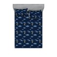 thumbnail image 1 of Night Fitted Sheet & Pillow Sham Set, Watercolor Dark Sky and Stars with Clouds Sleepy Cartoon Style Print, Decorative Printed 3 Piece Bedding Decor, Queen, Dark Navy Blue and Mustard, by Ambesonne, 1 of 2