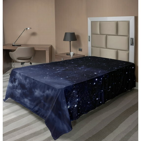 Ambesonne Night Flat Sheet, Ethereal Galactic View, TwinXL Size, Dark Blue White