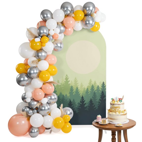 Night Forest Arch Backdrop Cover 6.6FT Gradient Green Pine Trees Silhouette Spandex Fitted Arch Covers Stretchy Backdrop Decoration for Wedding Birthday Graduation Party