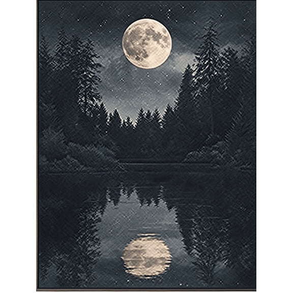 Night Forest Moon Reflection Canvas Wall Art Perfect for Living Room Office and Dining Room Decor