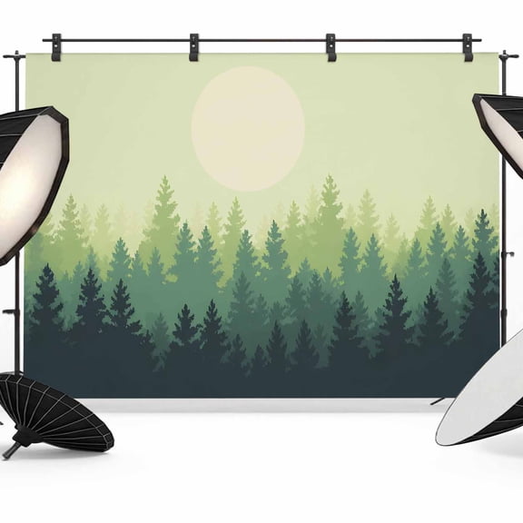 Night Forest Photography Backdrop 7x5FT, Gradient Green Pine Trees Silhouette Photo Backdrops, Background for Photography Studio Photo Studio Background, Back Drop for Photoshoot