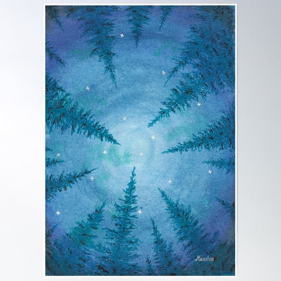 Night Forest Poster Wall Art, Modern Wall Decor, 8x12 UNFRAMED