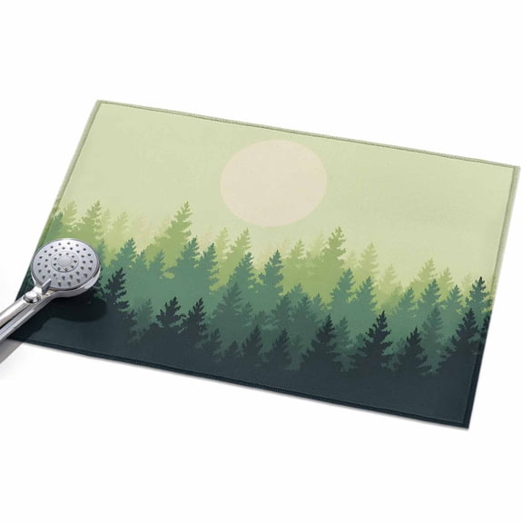 Night Forest Washable Area Rug 2 x 3 ft Gradient Green Pine Trees Silhouette, Soft Non Slip Rugs Stain Repellent Indoor Felt Carpet for Living Dining Room Bedroom Home Office