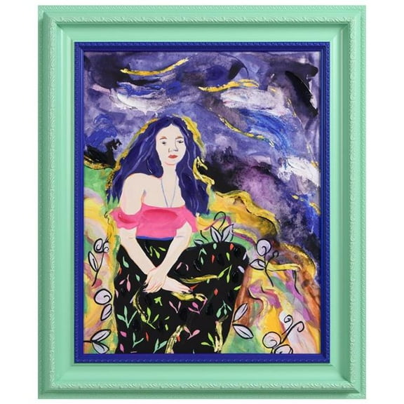 "Night Galaxy" Chromatic Hand Painted Embellished Giclee Portrait Canvas Wall Art with Baroque Two-Color Frame