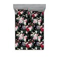 thumbnail image 1 of Night Garden Fitted Sheet & Pillow Sham Set, Dreamy Inspired Rose Flowers and Leaves Greenery on Dark Back, Decorative Printed 3 Piece Bedding Decor, Queen, Jade Green and Dark Pink, by Ambesonne, 1 of 2