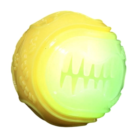 Night Glow Dog Treat Dispenser Chew Toy, Durable Bite Ball for Aggressive Chewer, Training Ball for Small to Medium Pet Indoor Outdoor Play Yellow