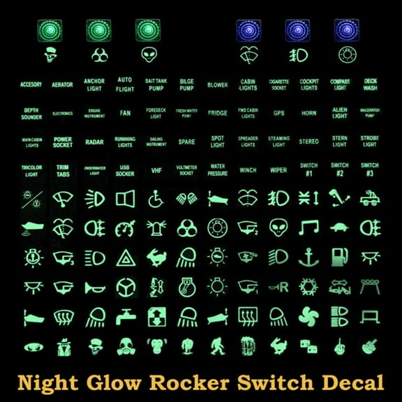 Night Glow Rocker Switch Decal Label Circuit Panel Sticker Car Boat Truck Marine