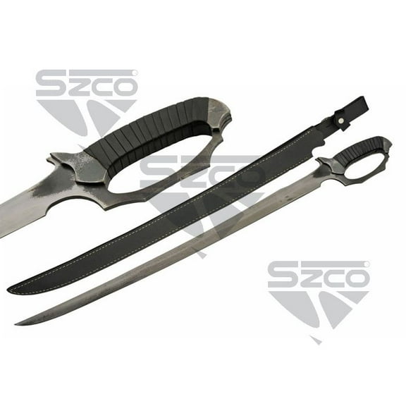 SZCO 33" Night Guard Sword with Forged Manganese Steel Blade, Leather Wrapped Handle and Sheath