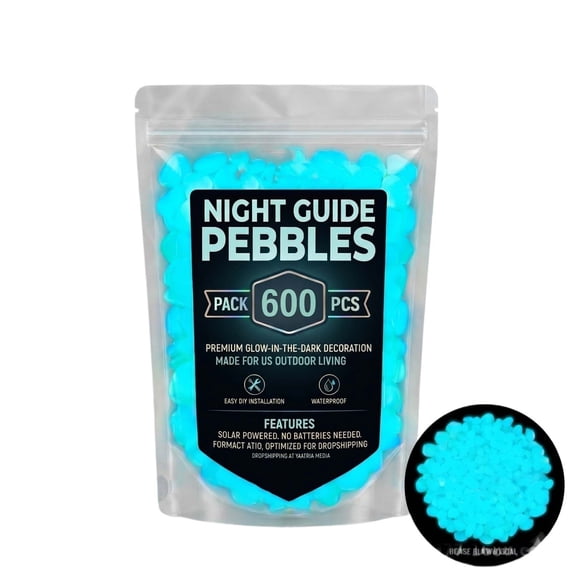 Night Guide Pebbles 600 PCS Blue Glow in The Dark Garden Stones, Solar Powered Luminous Rocks for Outdoor Walkway Driveway Path Landscape Decor
