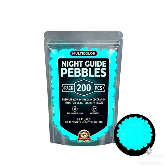 Night Guide Pebbles Glow in The Dark Garden Stones, 400 Pcs Blue Solar Glowing Rocks for Walkways, Driveways, and Fish Tank Aquarium Decor