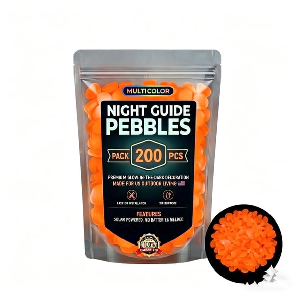 Night Guide Pebbles Glow in The Dark Garden Stones, 400 Pcs Orange Solar Glowing Rocks for Walkways, Driveways, and Fish Tank Aquarium Decor