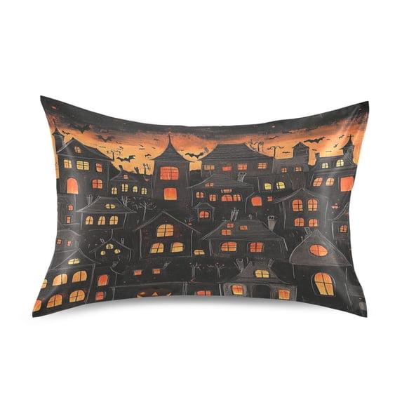 Night Halloween House Satin Pillowcase 20''x26'' Double-Sided Print Soft Wrinkle Resistant