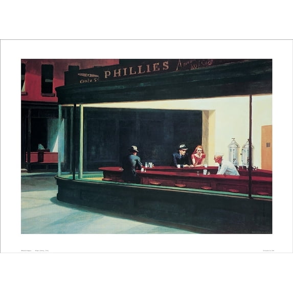 Night Hawks by Edward Hopper Laminated Art Print Mini Poster (14.5 x 11.5)