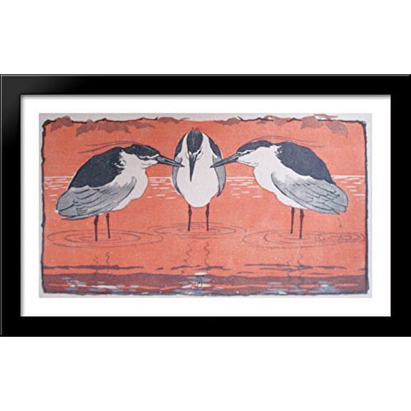 Night Herons 40x24 Large Black Wood Framed Print Art by Otto Eckmann