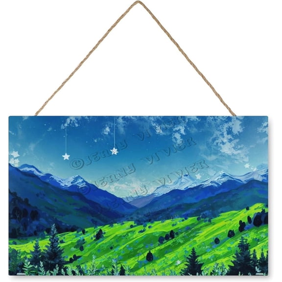 Night Hill Hanging Wood Sign Home Decorative, Rustic Farmhouse Wooden Wall Signs, Nature Wall Decor, 10x16 inches