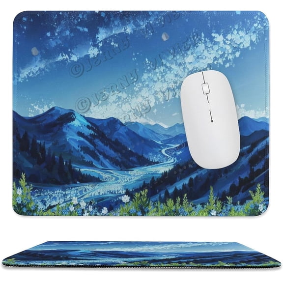 Night Hill Printed Mouse Pad, 10"x12", Stitched Edges, Non-Slip Rubber Base Computer Mouse Pads for Wireless Mouse