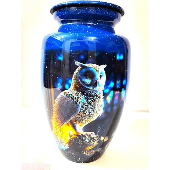 Night King Owl Urn Elegant 10-Inch Memorial Urn for Human and Dog Ashes, Dignified Tribute for Cherished Remembrance