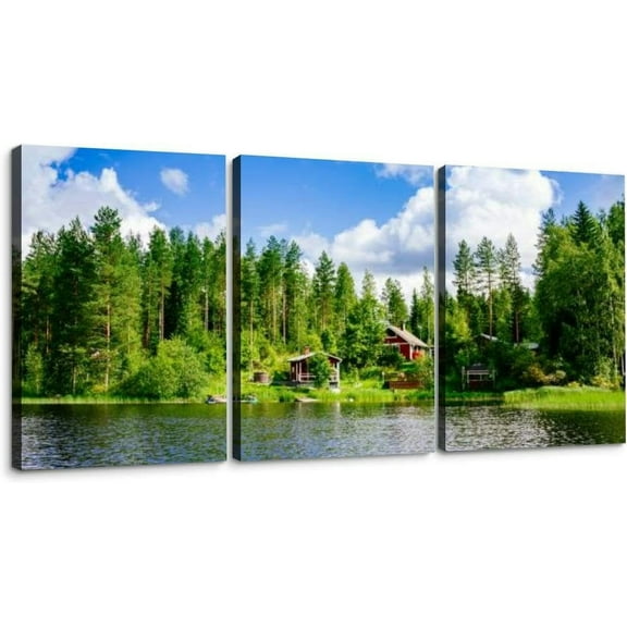 Night Landscape over Bridge Fall River 3 Piece Canvas Wall Art for Living Room Bedroom Office Framed Prints Pictures Painting Wall Decor Artwork for Walls Set of 3