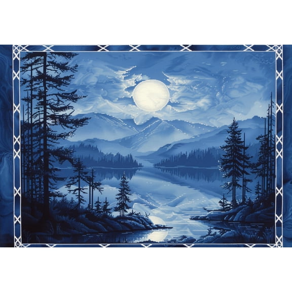 Night Landscape with Moonlight Lake Tree DIY 11CT Stamped Cross Stitch Kits for Beginners Easy Needlepoint Embroidery Counted Cross Stitch Art Craft for Wall Decoration 12x16inch(4)