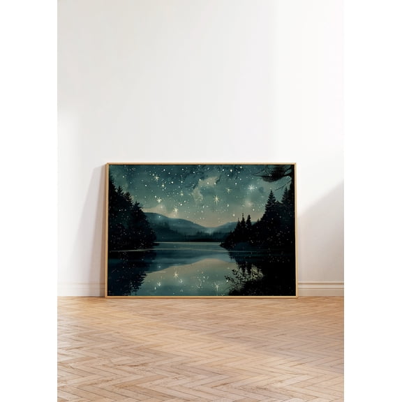 Night Landscape Stars Wall Art Night Sky Print Retro Star Gazing Printable Celestial, Unframed Paper Poster 8x10in