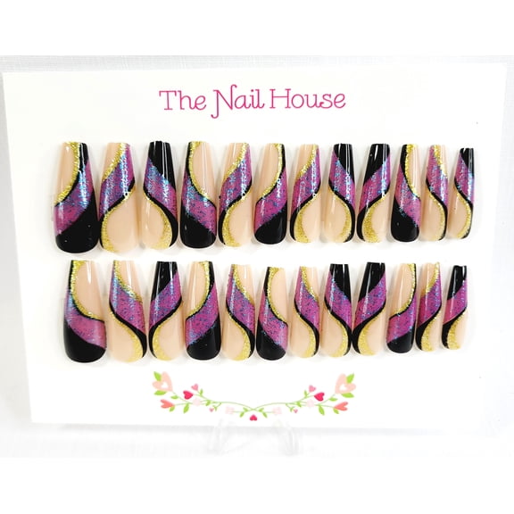 Night Life Coffin Press-On Nails By The Nail House NH - 24 Pieces