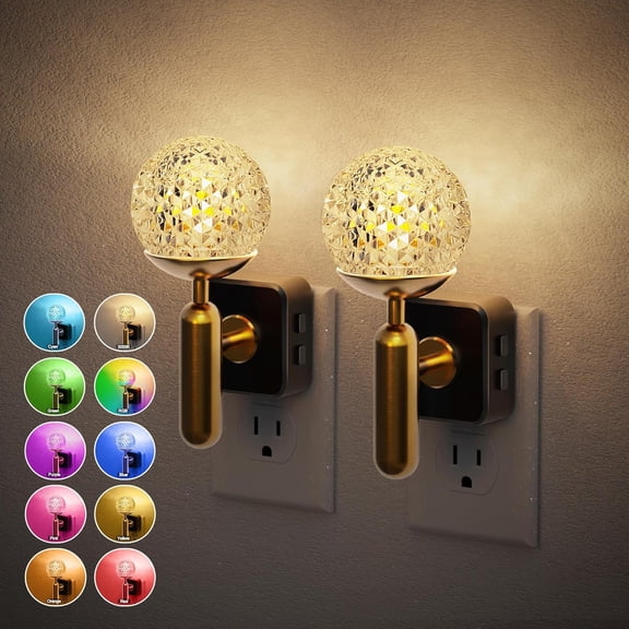 Night Light, 2 Pack Night Lights Plug into Wall, Color Chan RBG Nightlight, Built in Dusk to Dawn Sensor for Hallway Bedroom Stairway