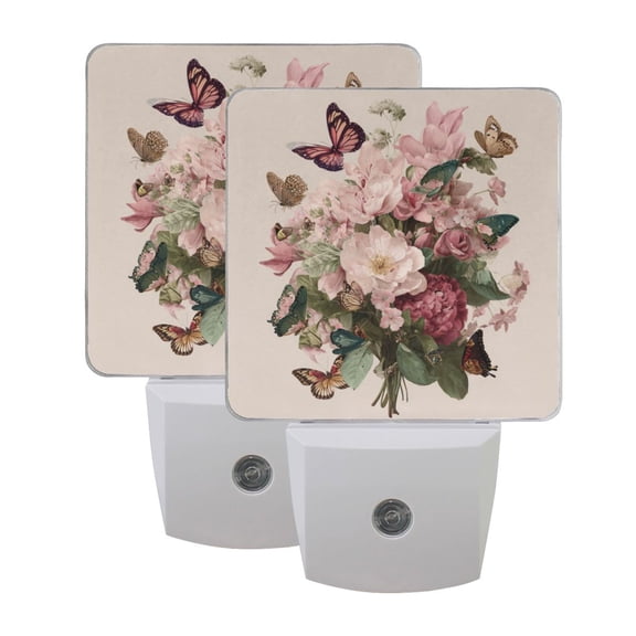 Night Light 3x4.5x1.4In LED Sensor Night Light Instruction Bedroom Baby Room Stairway Hallway Entry Night Light Beautiful Flowers and Butterflies