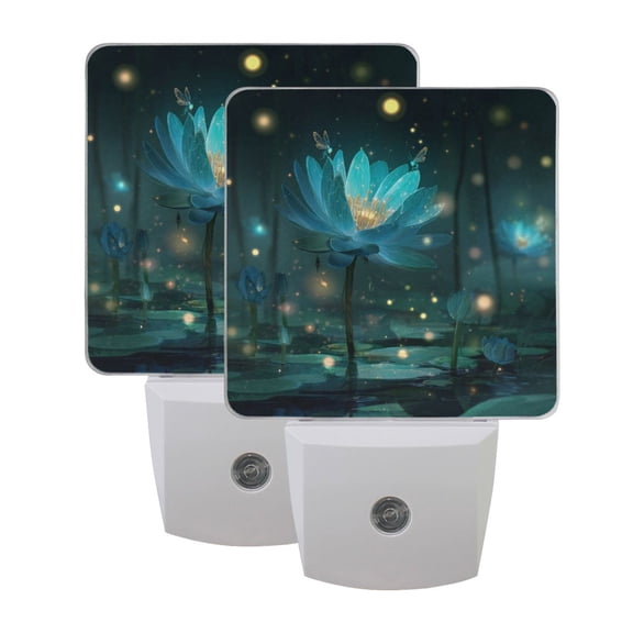 Night Light 3x4.5x1.4In LED Sensor Night Light Instruction Bedroom Baby Room Stairway Hallway Entry Night Light Blue Lotus Fireflies