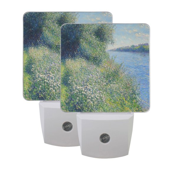 Night Light 3x4.5x1.4In LED Sensor Night Light Instruction Bedroom Baby Room Stairway Hallway Entry Night Light Blue Oil Painting Lake