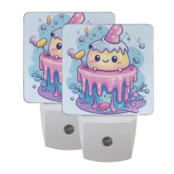 Night Light 3x4.5x1.4In LED Sensor Night Light Instruction Bedroom Baby Room Stairway Hallway Entry Night Light Cartoon Beautiful Cake